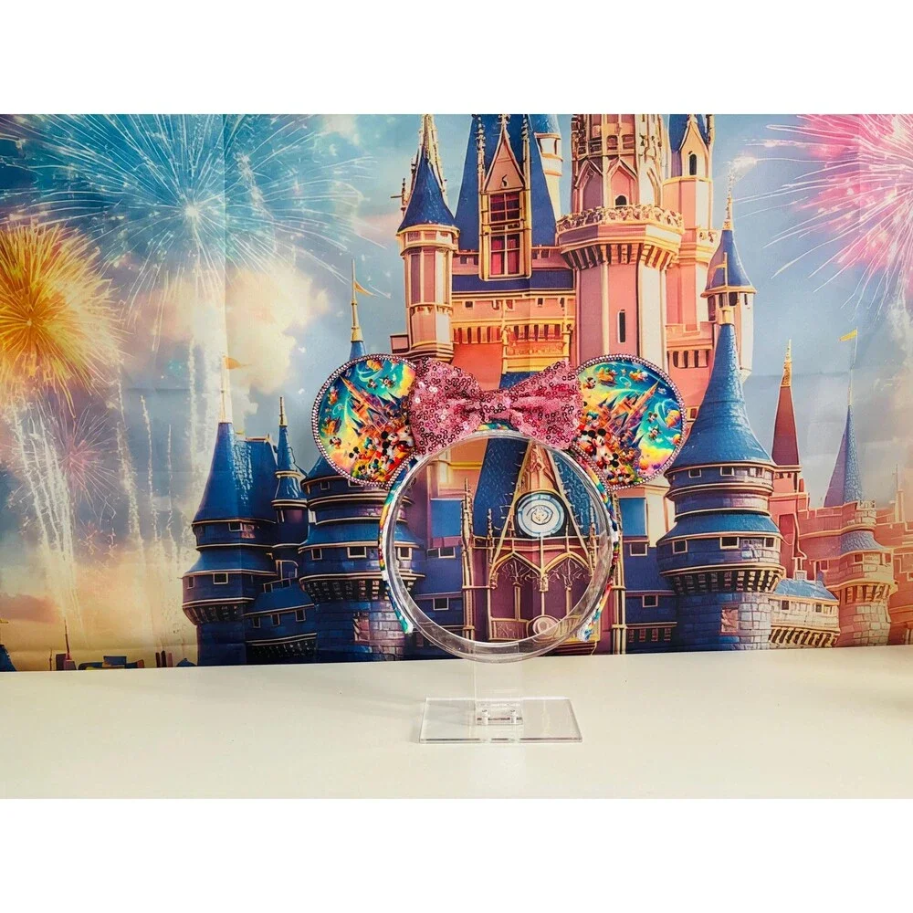 Colorful Mouse Ears Headband, Rhinestone Crystal Ears, Theme ParkParty Accessory